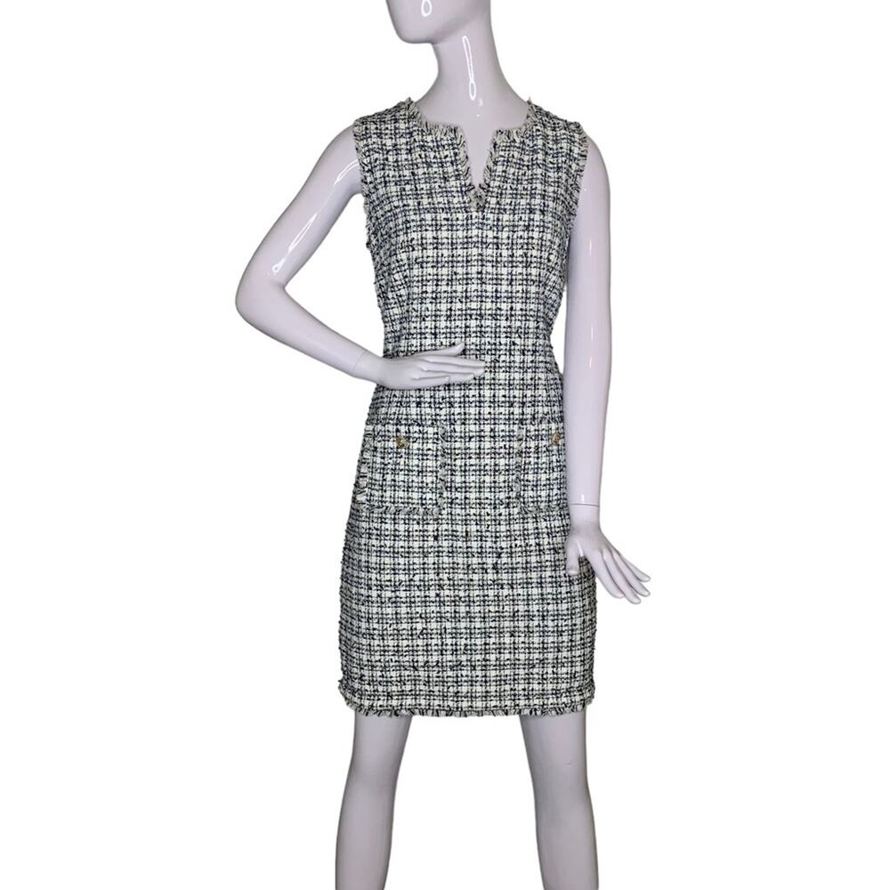 Karl Lagerfeld Paris Dress Sleeveless Size 12 Tweed Black and White Patc…